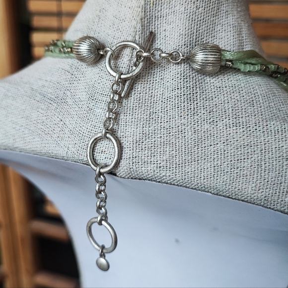 LC Liz Claiborne Laura Conrad Signed Beaded 3 Strand Necklace Mint Satin Cord - Picture 3 of 14